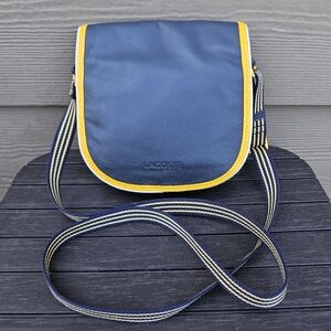 LACOSTE Purse Dark Navy Blue Court Line Crossbody Small Leather Hobo Bag Womens